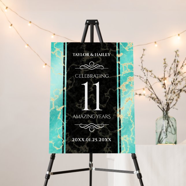 Elegant 11th Turquoise Wedding Anniversary Foam Board (In Situ (Stand))