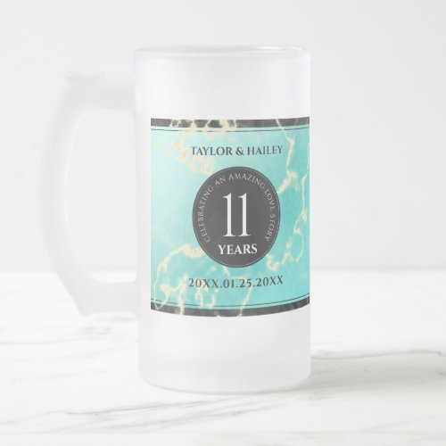 Elegant 11th Turquoise Wedding Anniversary Frosted Glass Beer Mug