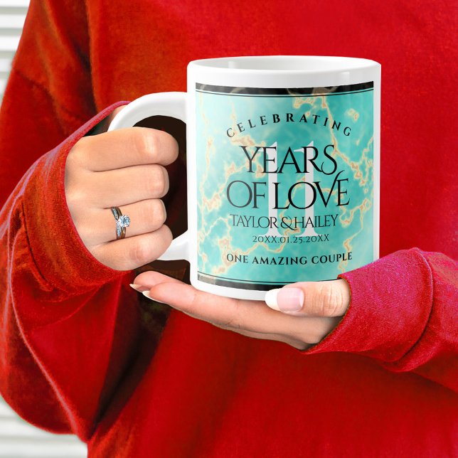 Elegant 11th Turquoise Wedding Anniversary Giant Coffee Mug (11th Wedding Anniversary Jumbo Coffee Mug Cover Photo (Turquoise))