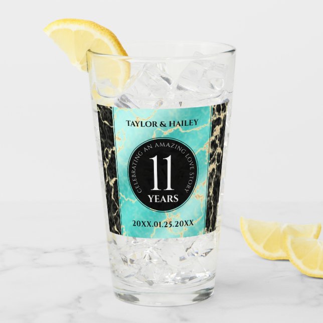 Elegant 11th Turquoise Wedding Anniversary Glass (Front Ice)