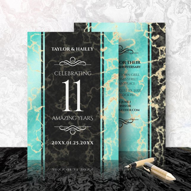 Elegant 11th Turquoise Wedding Anniversary Invitation (Creator Uploaded)