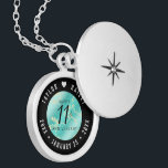 Elegant 11th Turquoise Wedding Anniversary Locket Necklace<br><div class="desc">Celebrate the 11th wedding anniversary in style with this commemorative locket! Elegant black and white lettering on a yellow marble and greenish blue background add a memorable touch for this special occasion and milestone. Customize with the happy couple's names, and add a date for their turquoise anniversary. Design © W.H....</div>
