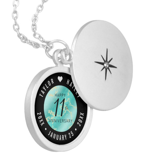 Elegant 11th Turquoise Wedding Anniversary Locket Necklace (Front Left)