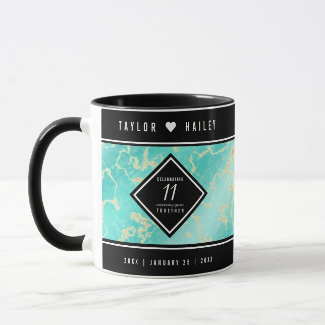 Elegant 11th Turquoise Wedding Anniversary Mug (Left)