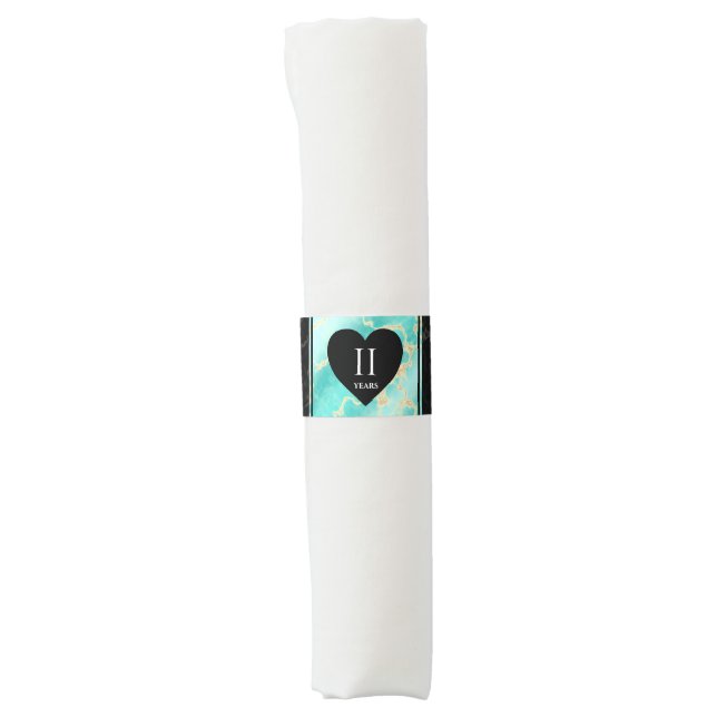 Elegant 11th Turquoise Wedding Anniversary Napkin Bands (Front)