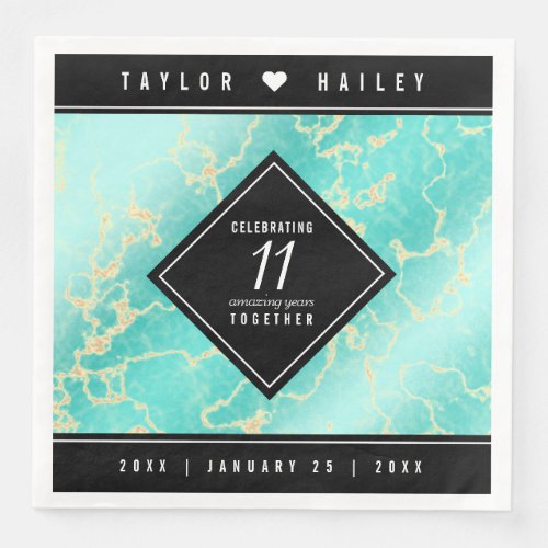 Elegant 11th Turquoise Wedding Anniversary Paper Dinner Napkins