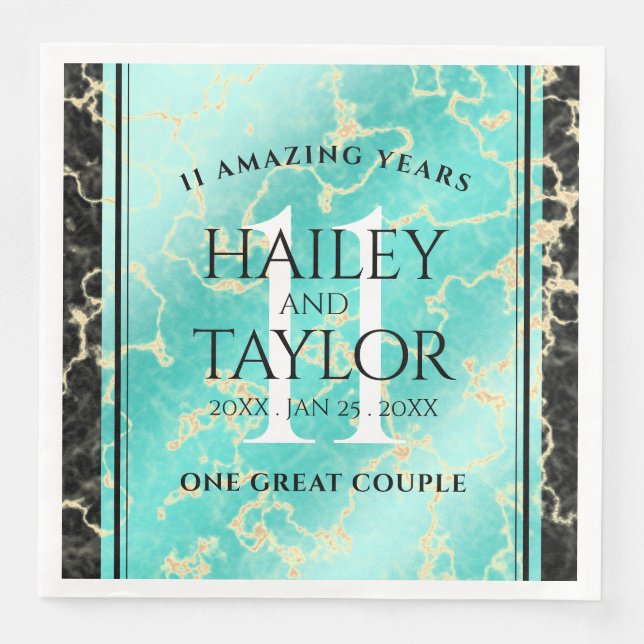 Elegant 11th Turquoise Wedding Anniversary Paper Dinner Napkins (Front)
