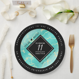 Elegant 11th Turquoise Wedding Anniversary Paper Plates