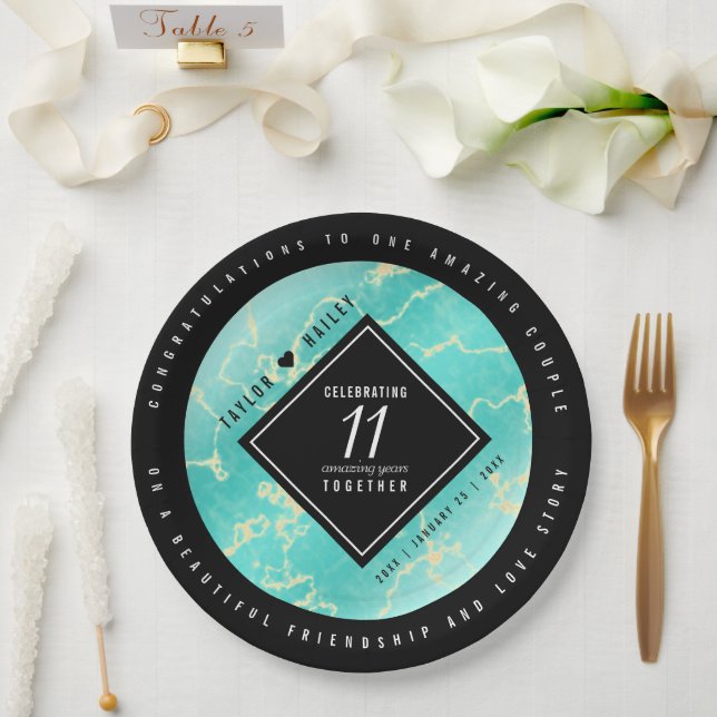 Elegant 11th Turquoise Wedding Anniversary Paper Plates (Wedding)