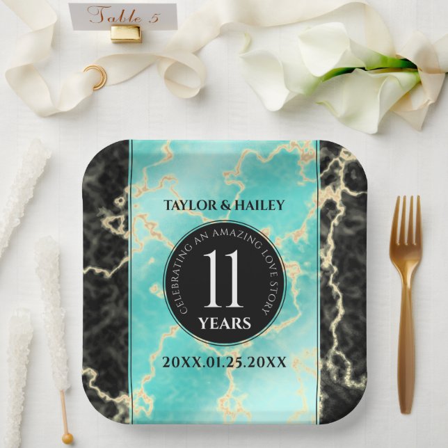 Elegant 11th Turquoise Wedding Anniversary Paper Plates (Wedding)