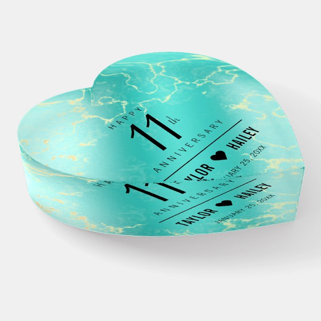 Elegant 11th Turquoise Wedding Anniversary Paperweight (Angled)