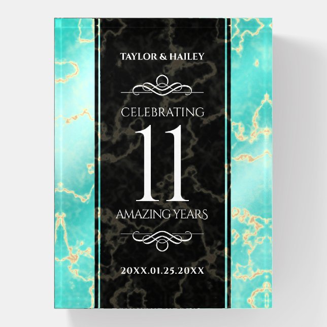 Elegant 11th Turquoise Wedding Anniversary Paperweight (Vertical)