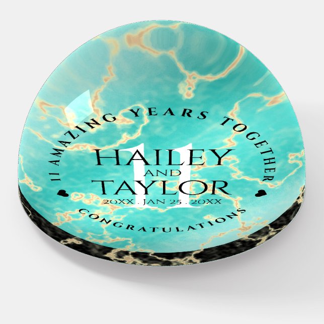 Elegant 11th Turquoise Wedding Anniversary Paperweight (Angled)