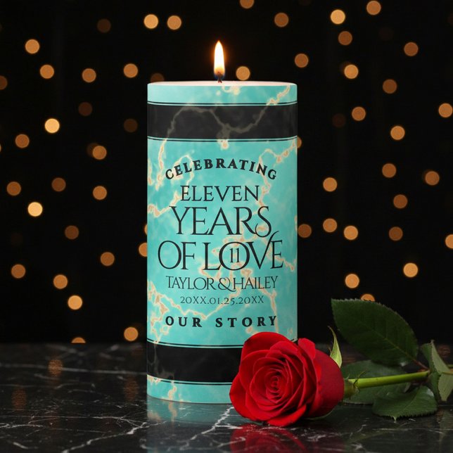 Elegant 11th Turquoise Wedding Anniversary Pillar Candle (Elegant 11th Turquoise Wedding Anniversary Pillar Candle Cover Photo)