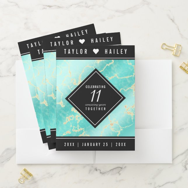 Elegant 11th Turquoise Wedding Anniversary Pocket Folder (In Situ)