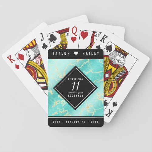 Elegant 11th Turquoise Wedding Anniversary Poker Cards