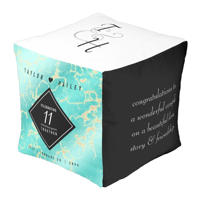 Elegant 11th Turquoise Wedding Anniversary Pouf (Angled Front)