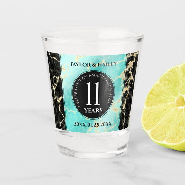 Elegant 11th Turquoise Wedding Anniversary Shot Glass (Front)