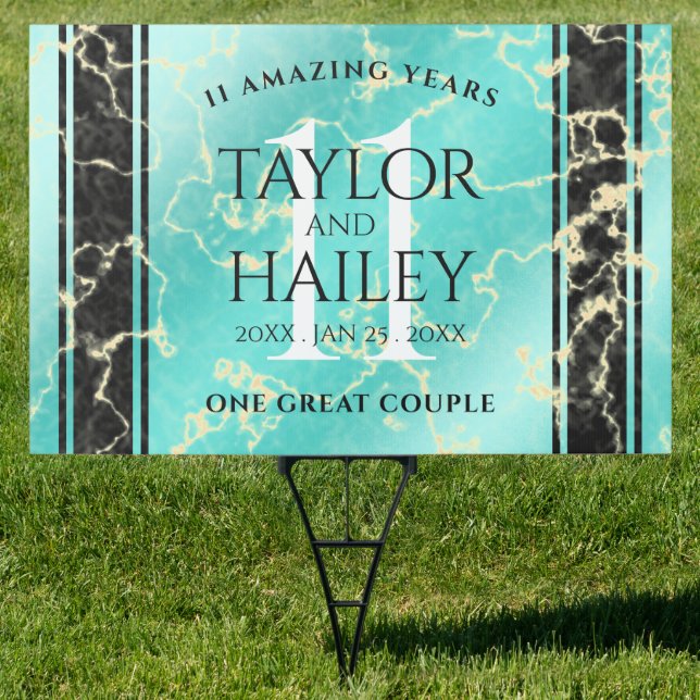 Elegant 11th Turquoise Wedding Anniversary Sign (Insitu)