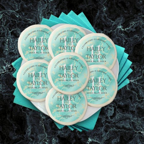 Elegant 11th Turquoise Wedding Anniversary Sugar Cookie