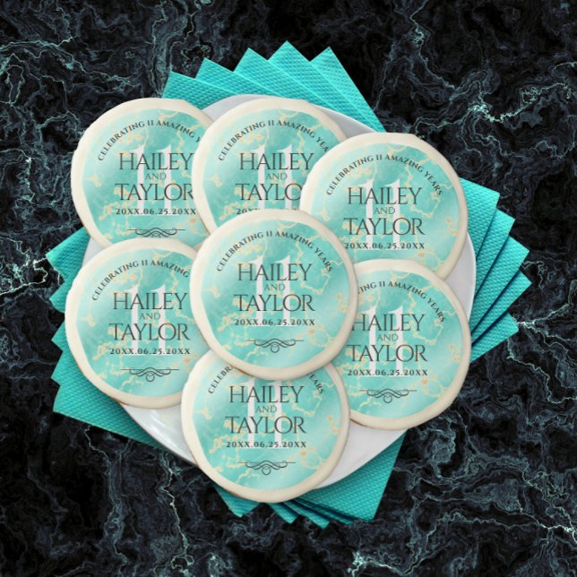 Elegant 11th Turquoise Wedding Anniversary Sugar Cookie (Creator Uploaded)