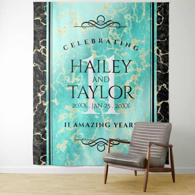 Elegant 11th Turquoise Wedding Anniversary Tapestry (In Situ)