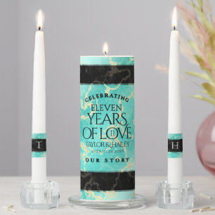 Elegant 11th Turquoise Wedding Anniversary Unity Candle Set
