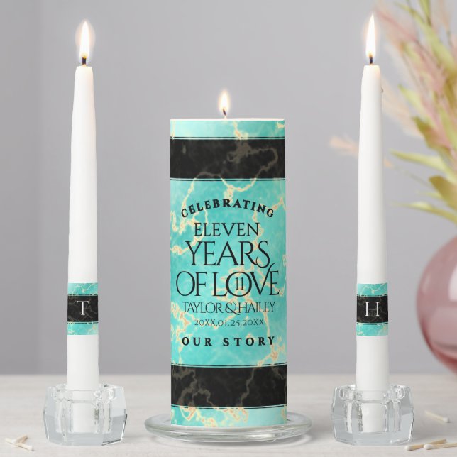 Elegant 11th Turquoise Wedding Anniversary Unity Candle Set (In Situ)