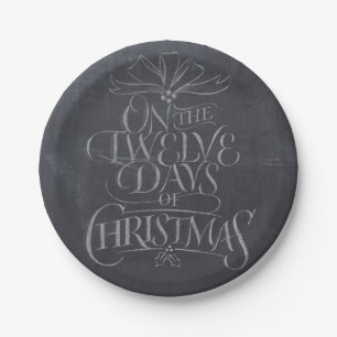 Elegant 12 Days of Christmas Calligraphy Paper Plates