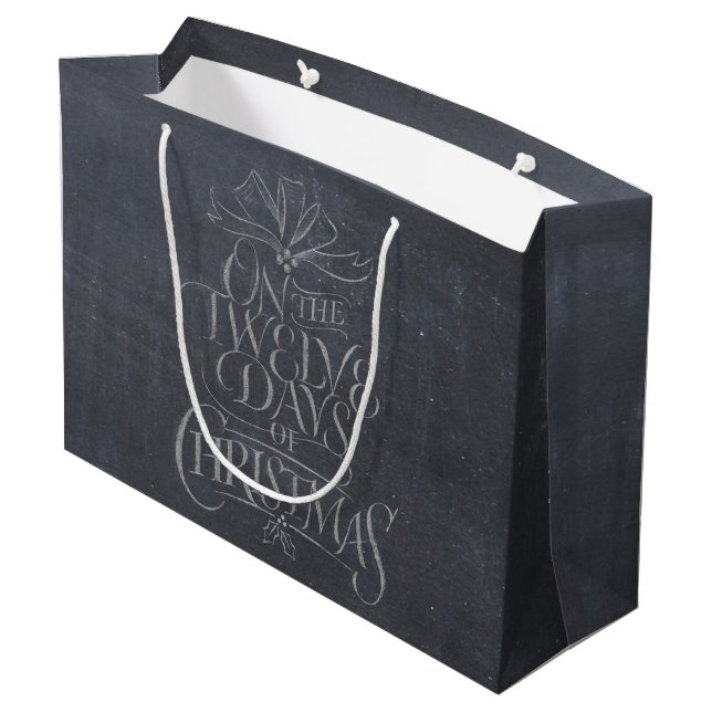 Elegant 12 Days of Christmas Chalk Calligraphy Large Gift Bag (Back Angled)