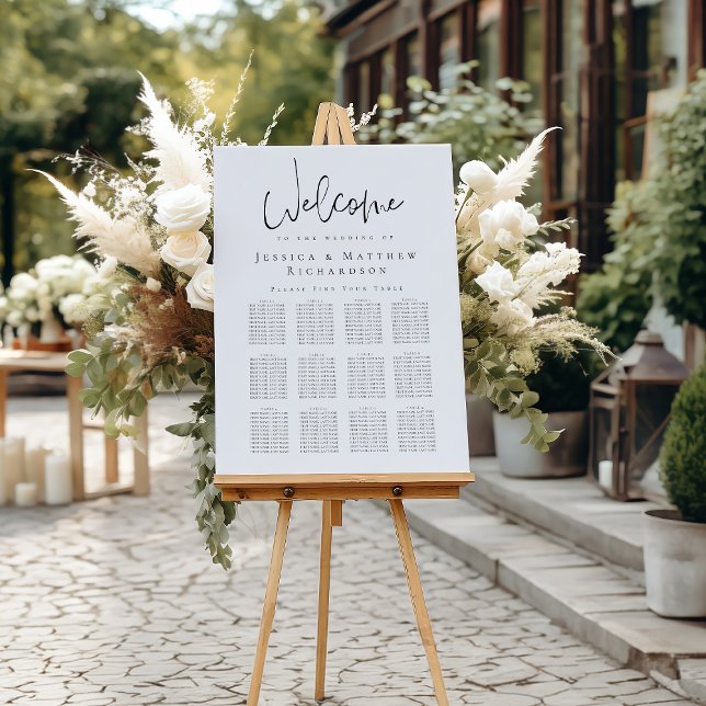 Elegant 12 Table Black White Wedding Seating Chart Foam Board (Elegant 12 Table Black White Wedding Seating Chart Foam Board)