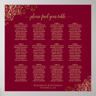Elegant 12 Table Burgundy & Gold Seating Chart