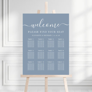 Elegant 12 Table Dusty Blue Wedding Seating Chart Foam Board