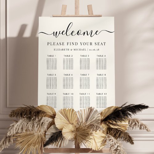 Elegant 12 Table Ivory Wedding Seating Chart Foam Board