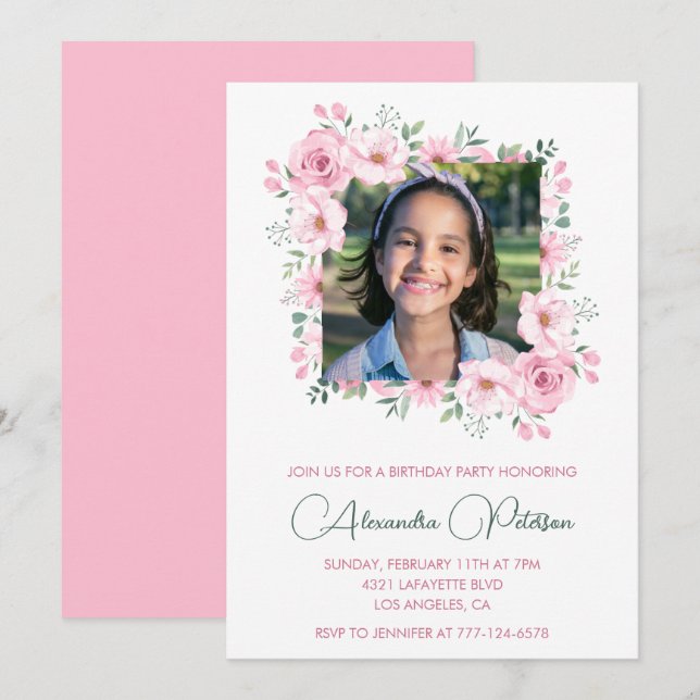 Elegant 12th birthday invitations Photo Boho  (Front/Back)