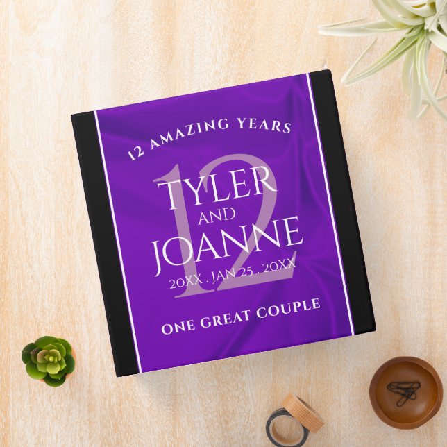 Elegant 12th Silk Wedding Anniversary Celebration 3 Ring Binder (In Situ)