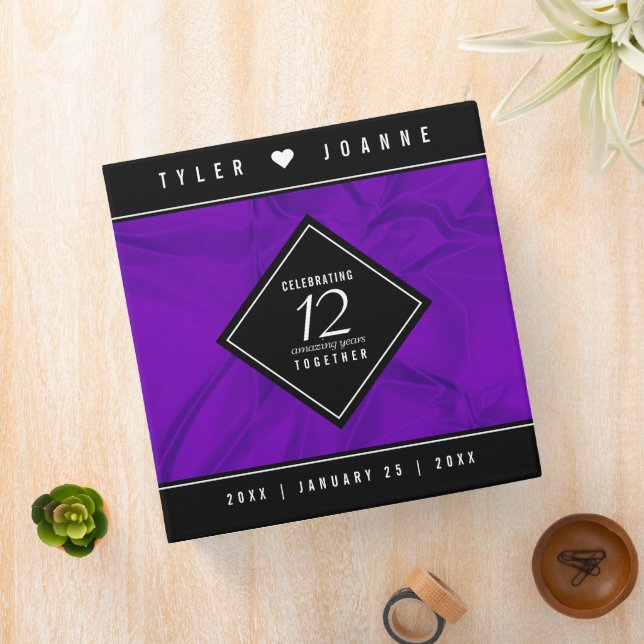 Elegant 12th Silk Wedding Anniversary Celebration 3 Ring Binder (In Situ)