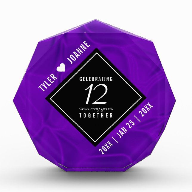 Elegant 12th Silk Wedding Anniversary Celebration Acrylic Award (Front)