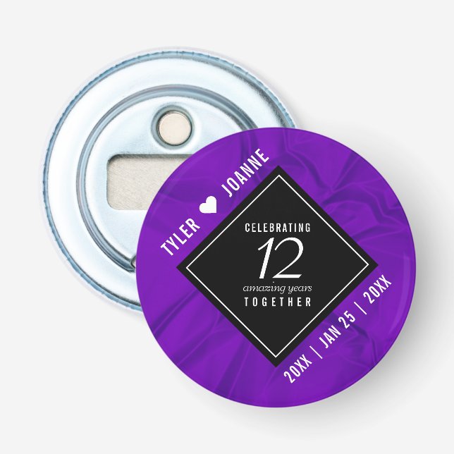 Elegant 12th Silk Wedding Anniversary Celebration Bottle Opener (Front)