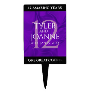Elegant 12th Silk Wedding Anniversary Celebration Cake Topper