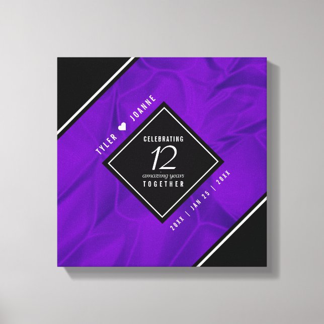 Elegant 12th Silk Wedding Anniversary Celebration Canvas Print (Front)