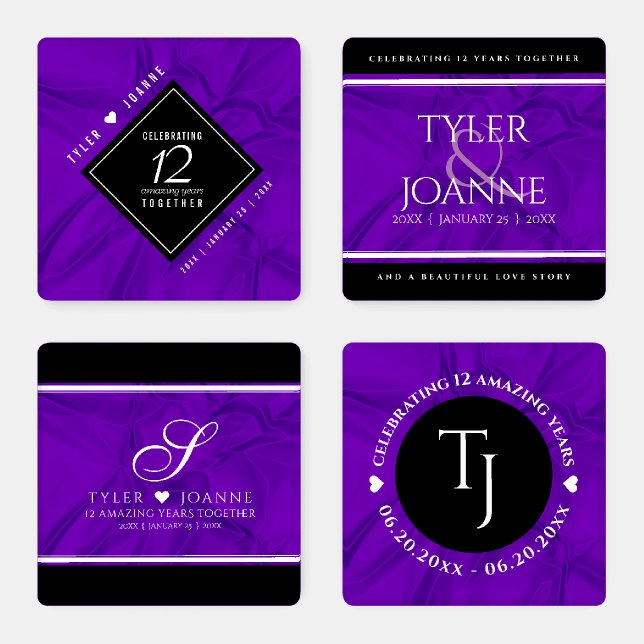 Elegant 12th Silk Wedding Anniversary Celebration Coaster Set (Set)