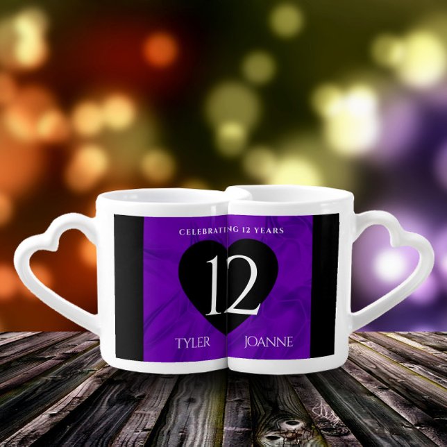 Elegant 12th Silk Wedding Anniversary Celebration Coffee Mug Set (Creator Uploaded)