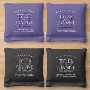 Elegant 12th Silk Wedding Anniversary Celebration Cornhole Bags