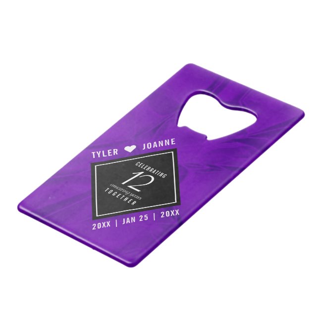Elegant 12th Silk Wedding Anniversary Celebration Credit Card Bottle Opener (Front Angled)
