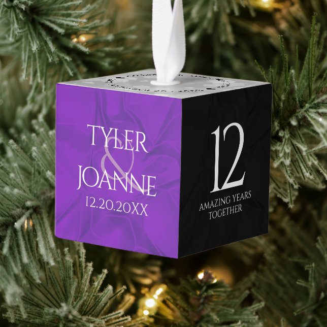 Elegant 12th Silk Wedding Anniversary Celebration Cube Ornament (Tree)