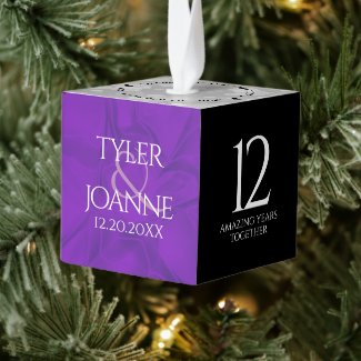 Elegant 12th Silk Wedding Anniversary Celebration Cube Ornament