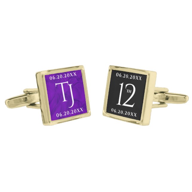 Elegant 12th Silk Wedding Anniversary Celebration Cufflinks (Angled)