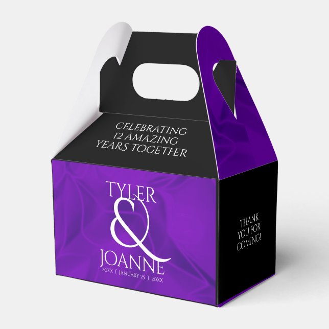 Elegant 12th Silk Wedding Anniversary Celebration Favor Boxes (Front Side)