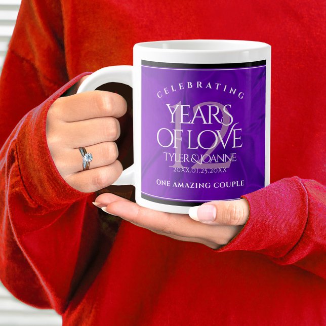 Elegant 12th Silk Wedding Anniversary Celebration Giant Coffee Mug (12th Wedding Anniversary Jumbo Coffee Mug Cover Photo.)